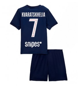 Paris Saint-Germain Khvicha Kvaratskhelia #7 Jalkapallovaatteet Lasten Kotipeliasu 2025-26 Lyhythihainen (+ Lyhyet housut)